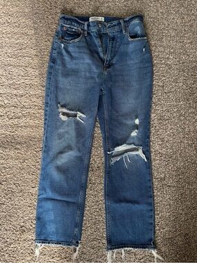 Abercrombie & Fitch Women's Distressed Straight-Leg Jeans - Medium Blue
